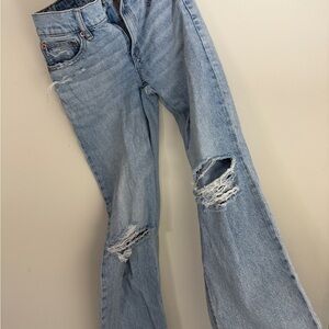 American Eagle Blue Flare Denim with Distressed Details
